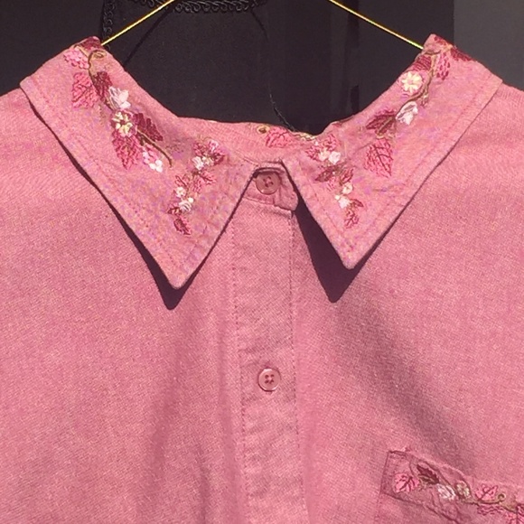 Salmon Pink 100% Cotton Long Sleeve Embroidered Button Down Shirt - Picture 3 of 3